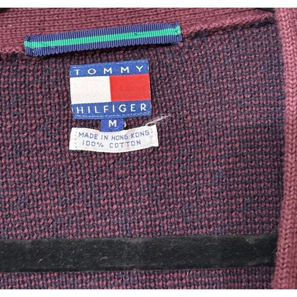 Tommy Hilfiger Vtg Mens Oversized Cotton Cardigan Knit Varsity‎ Sweater Preppy M - Picture 4 of 4